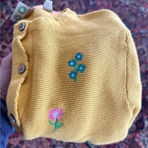 Frugi Girls Yellow Knit Sweater with Floral Embroidery sz 6-7